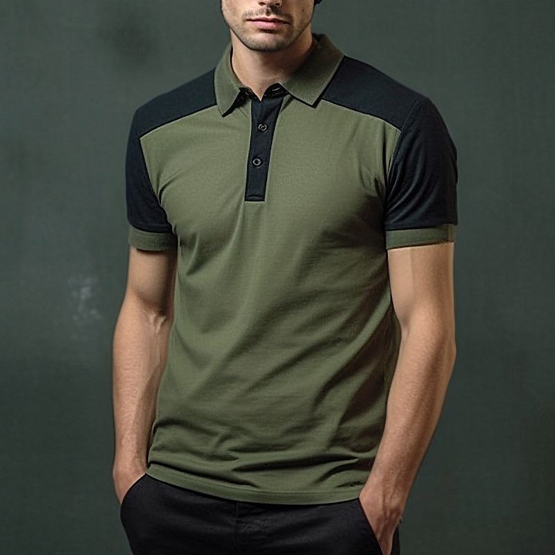 Men's Casual Sports Lapel Short Sleeve Basic Color Block Regular Fit Button Up Polos