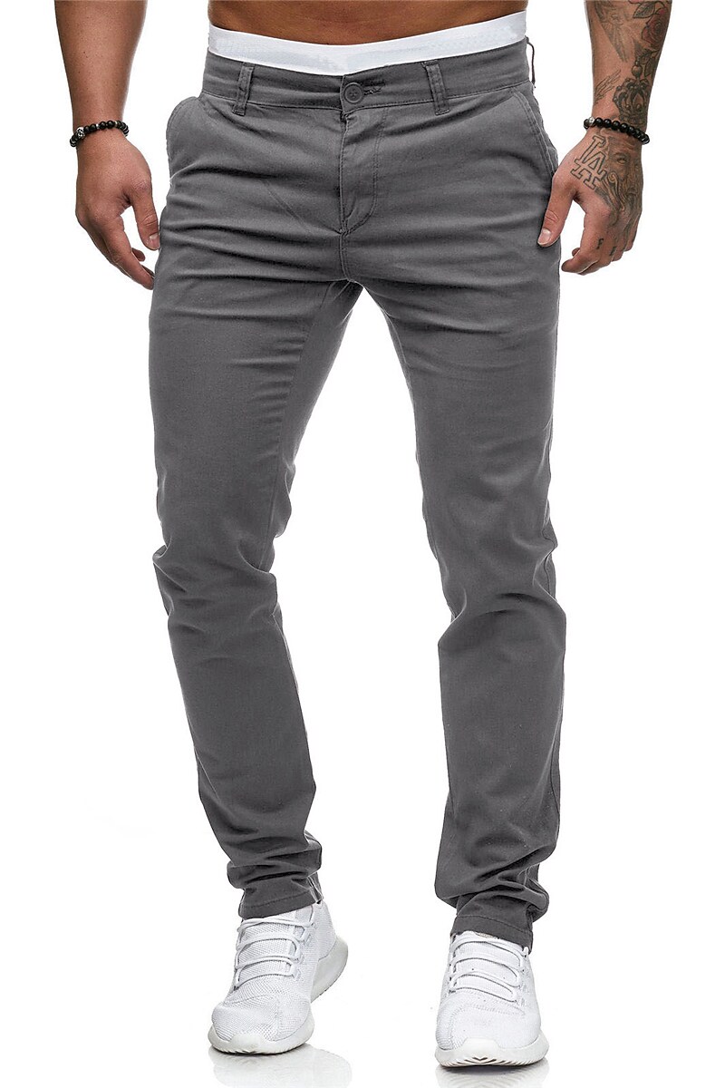 Gymstugan Chinos Slacks Pants with Side Pocket Button Front Straight Leg