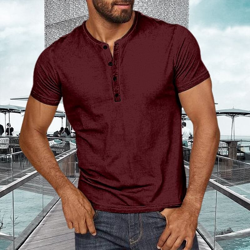 Men's Plain Street Vacation Short Sleeves Basic Henley T-shirt
