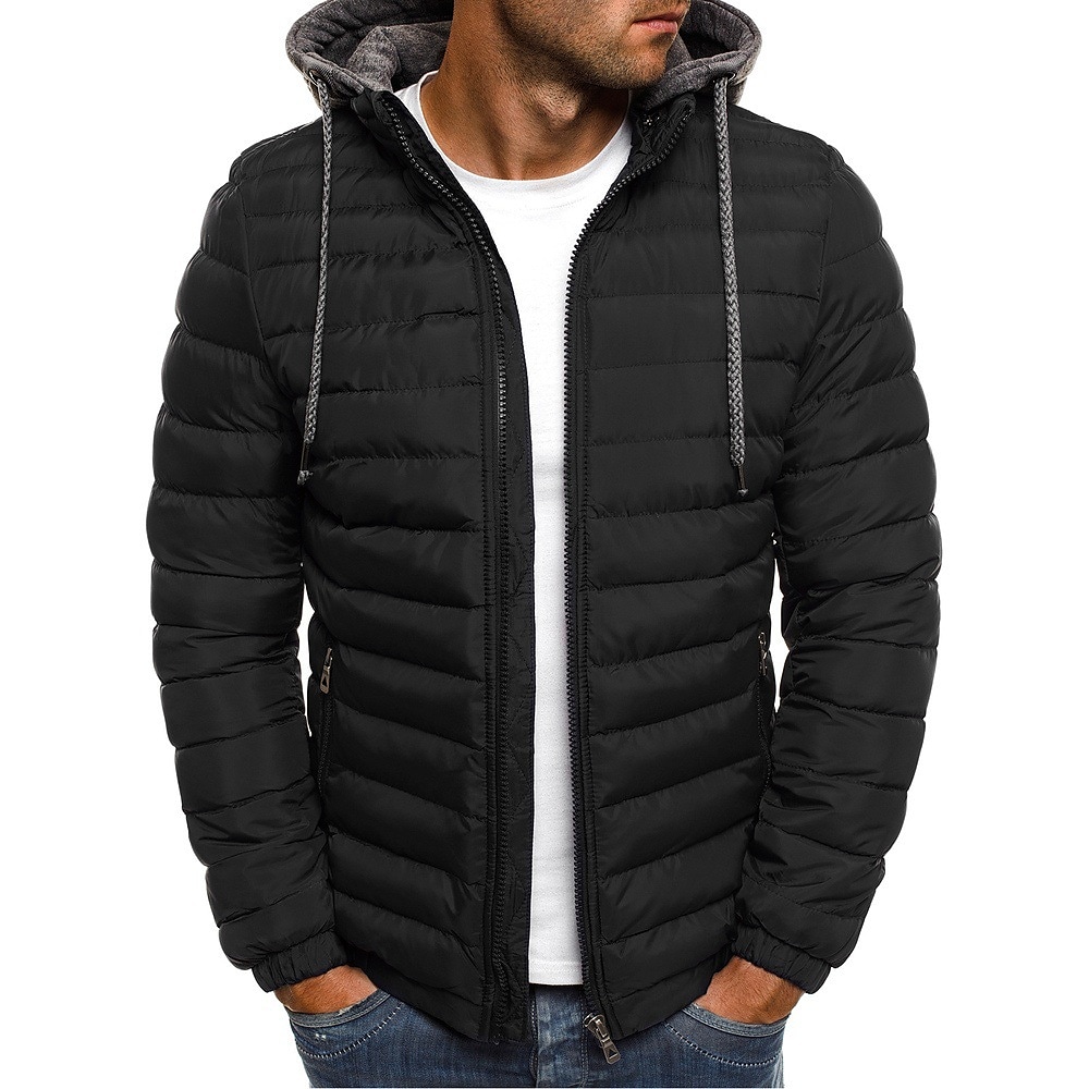 Rogoman Men's Solid Color Quilted Hooded Lightweight Puffer Jacket