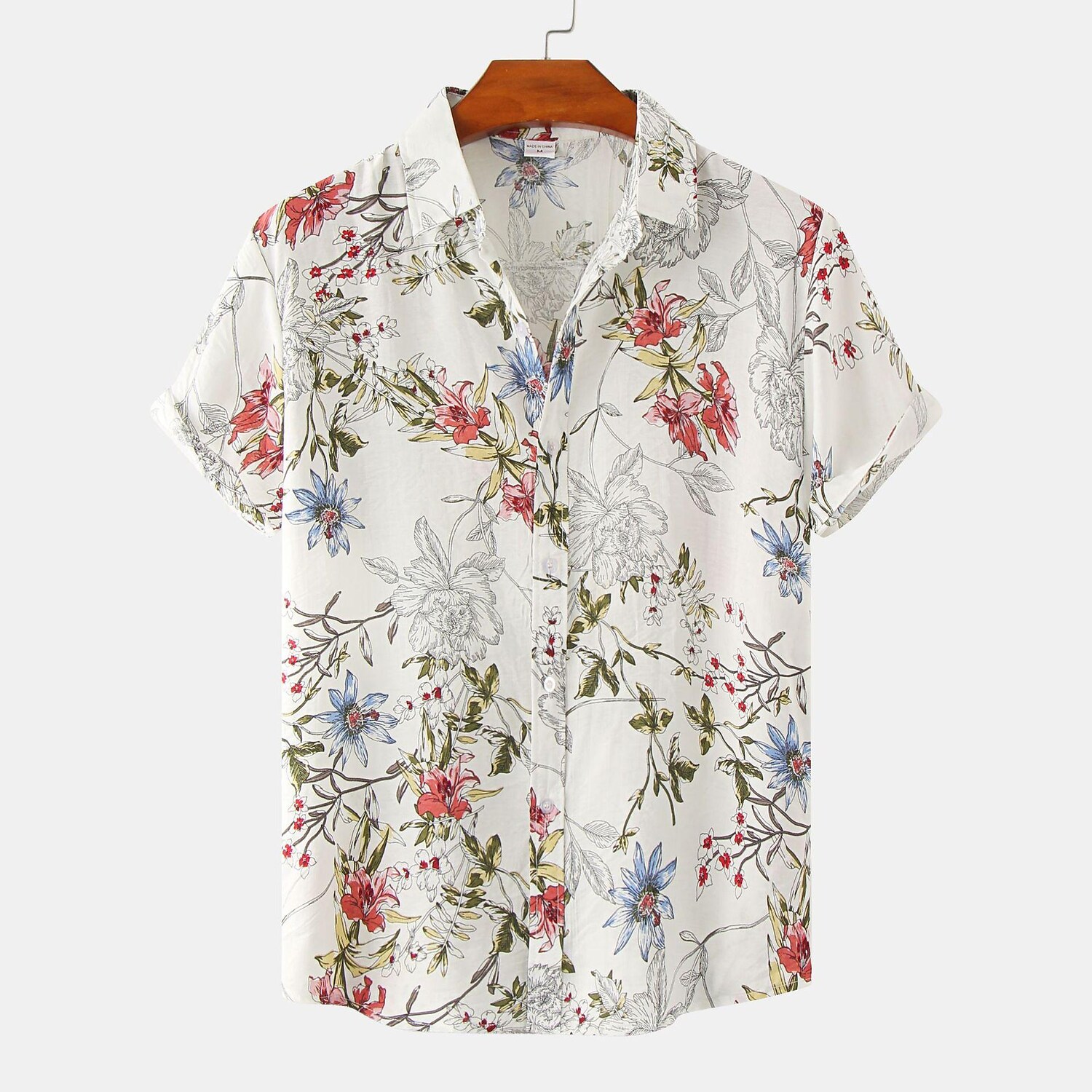 Mens Ditsy Floral Print Elegant Hem Cuff Short Sleeve Shirts