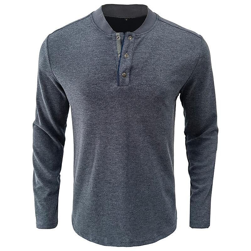Printrendy Men's Solid Color Henley Casual Daily Long Sleeve T-shirt