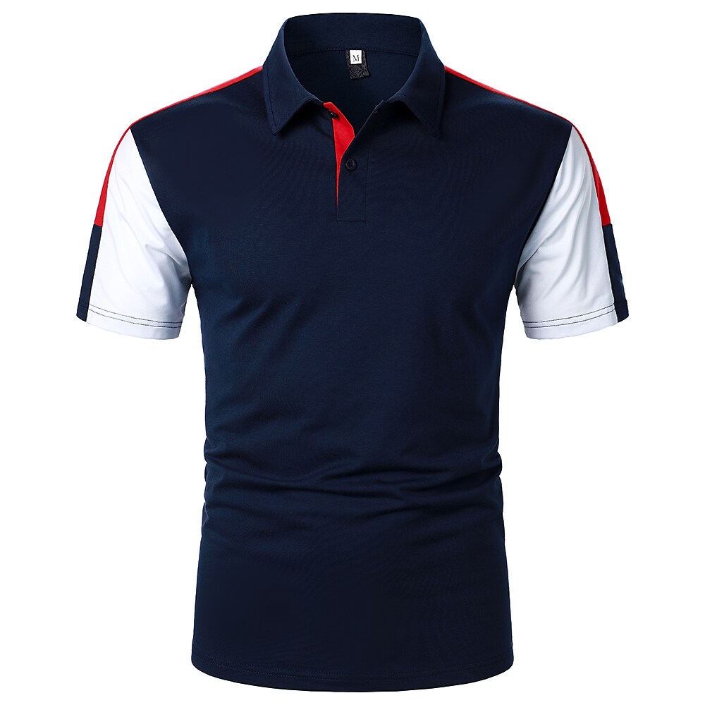 Men's Golf Shirt Dress Shirt Casual Shirt Holiday Geometry Classic Collar Casual Daily Color Block Button-Down Short Sleeve Tops Simple Color Block Casual Fashion Black Navy Blue