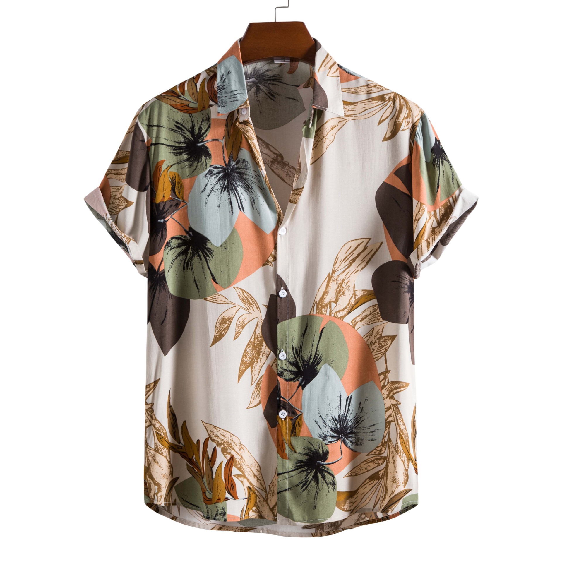 Rogoman Men's Floral Print Beach Shirt Short Sleeve Casual Retro