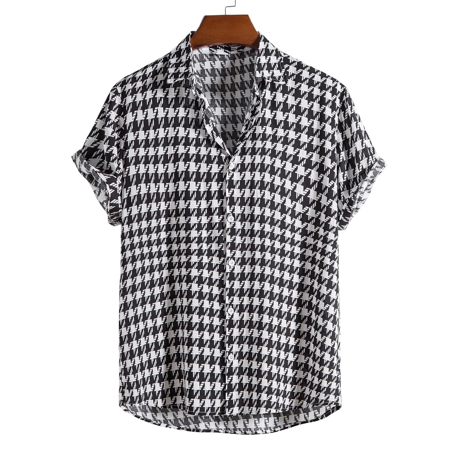 Men's Rayon Houndstooth Print Short Sleeve Shirt