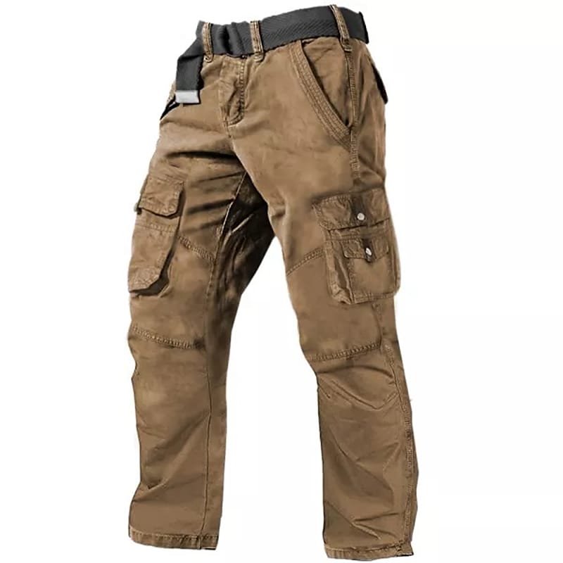 Poisonstreetwear Men's Outdoor Vintage Multi Pocket Solid Color Cargo Pants (Belt Not Included)-poisonstreetwear.com