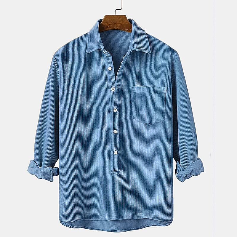 Rogoman Men's Vintage Corduroy Solid Color Shirt Long Sleeve Casual Daily 