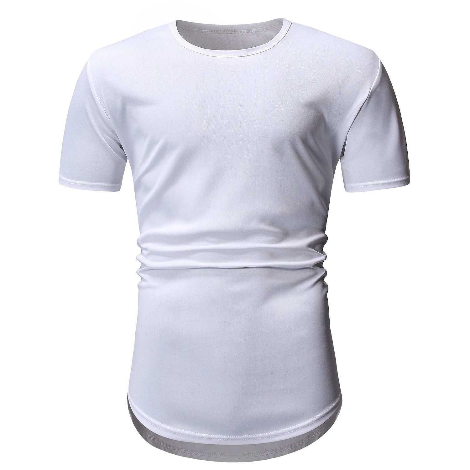 Men's Solid Color Short-sleeved Lengthened Arc Hem T-shirt