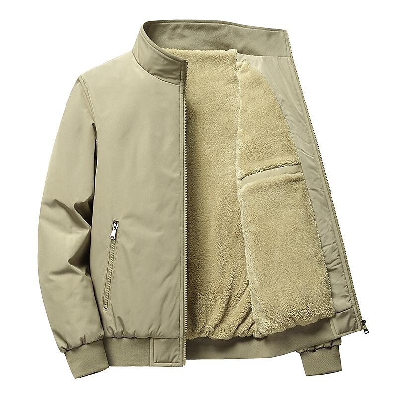 Rogoman Men's Zipper Stand Collar Fleece Padded Jacket
