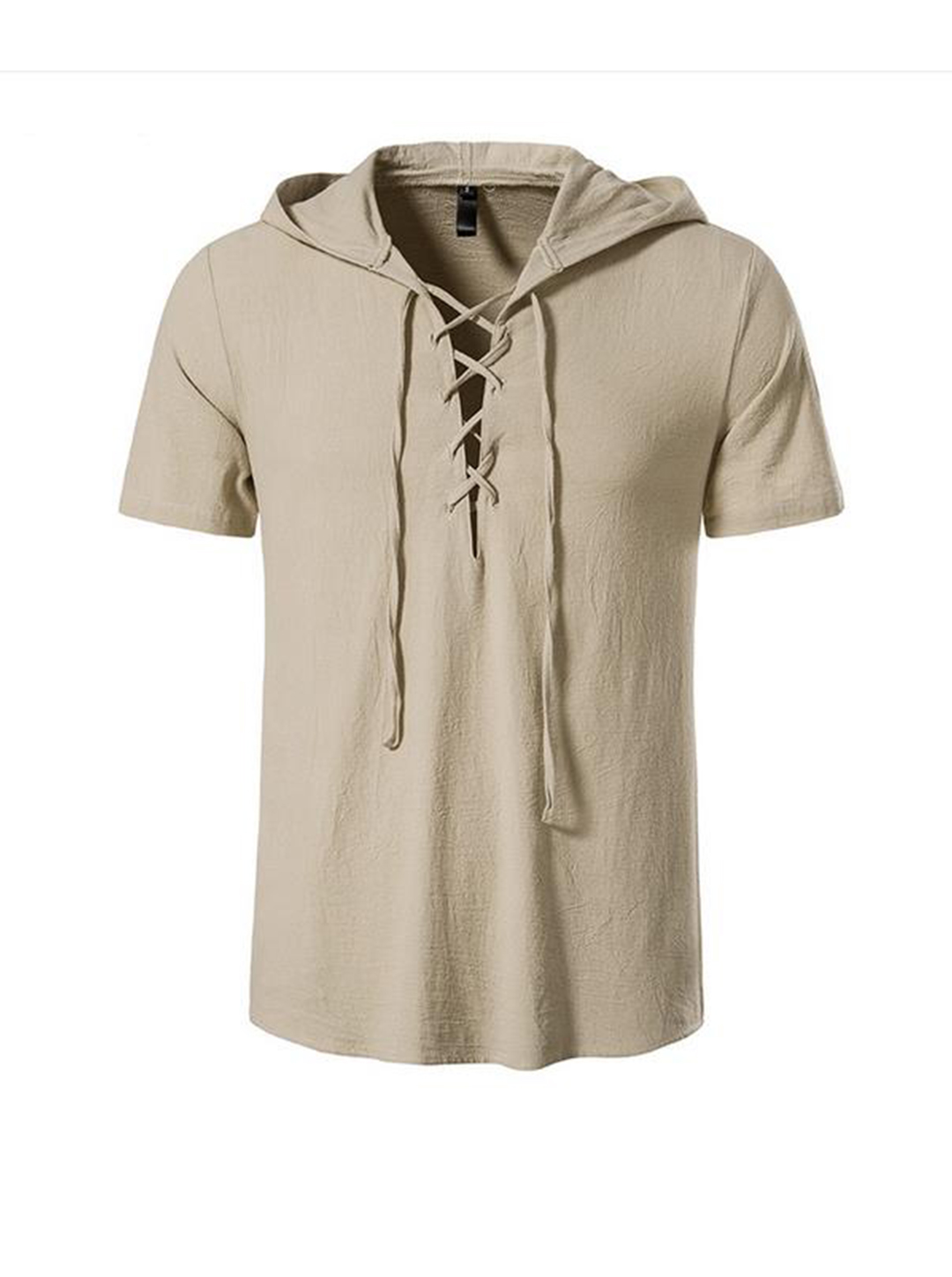 Arturo Solid Color Hooded Lace-up Detai Short Sleeves Shirt