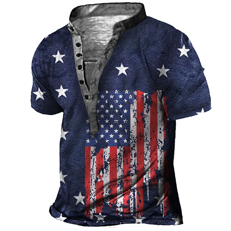 Men's 3D Print National Flag Henley T-shirt