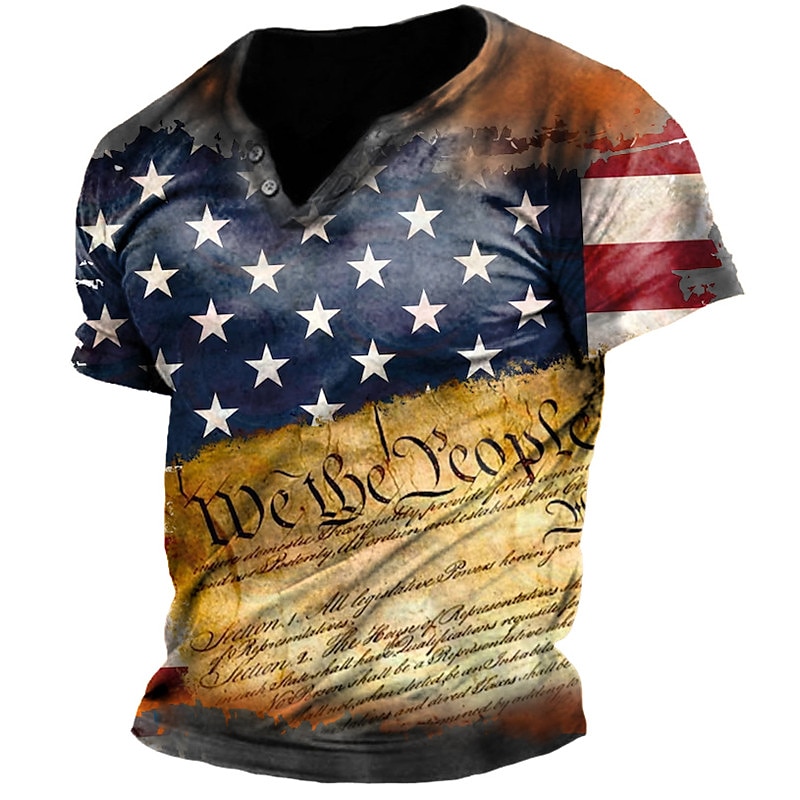 Men's 3D Print National Flag V Neck T-shirt