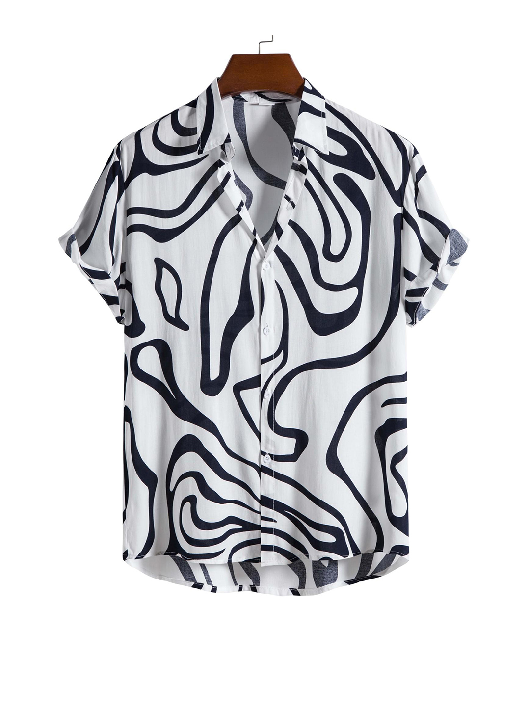 2022 cross-border new men's fashion trend geometric printing short-sleeved shirt one piece drop shipping