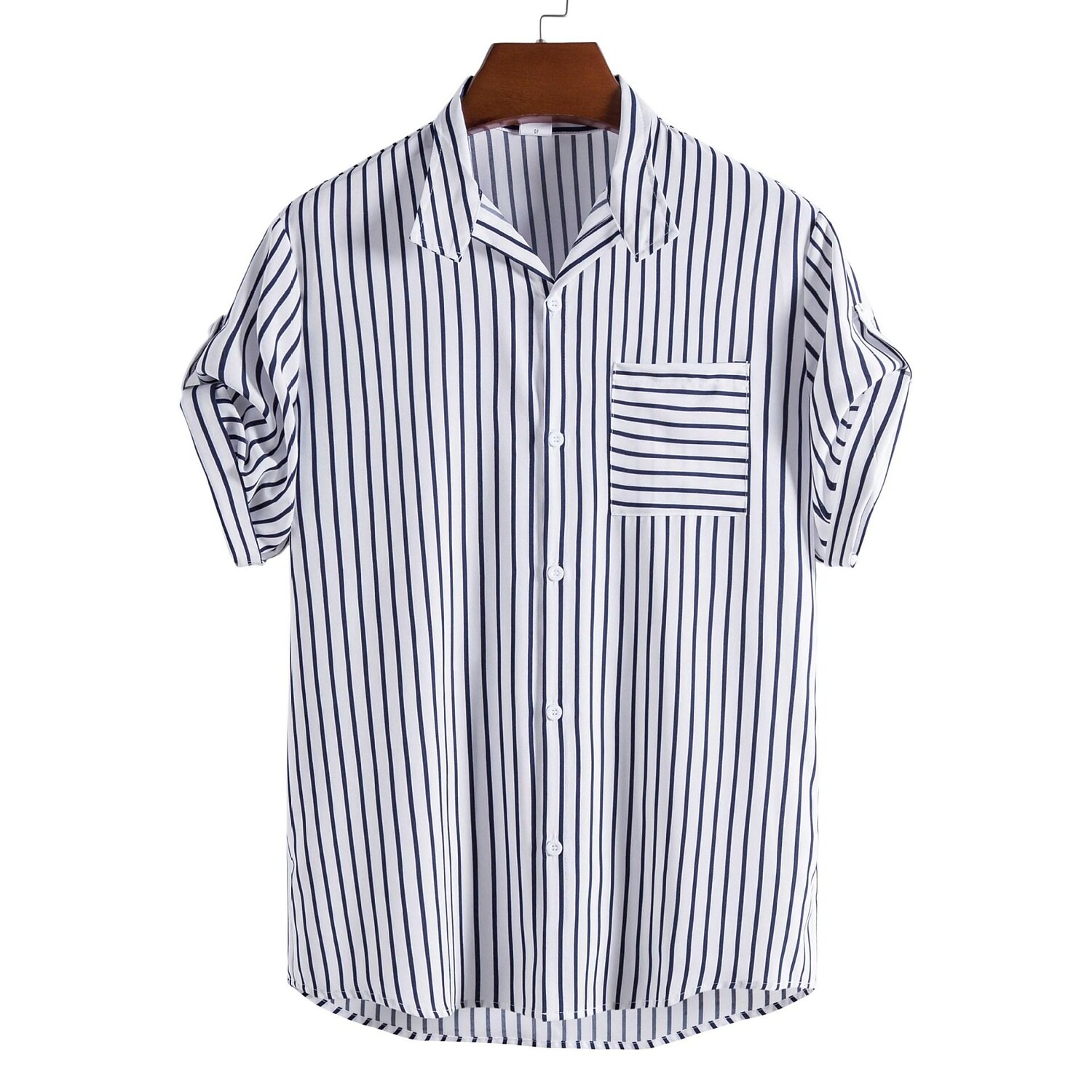 Men's Striped Print Mid Sleeve Shirt