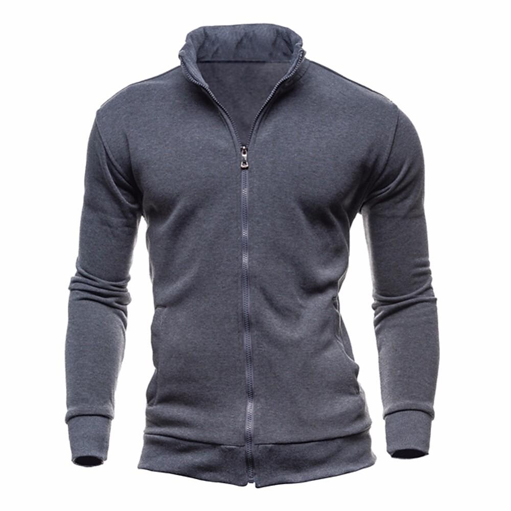 Rogoman Men's Solid Color Zip-Up Collar Cardigan Sweater Jacket
