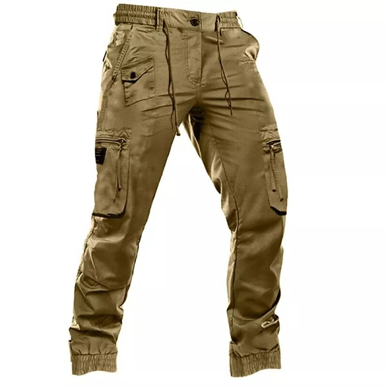 Rogoman Men's Elastic Waist Drawstring Multi-Pocket Cargo Pants 