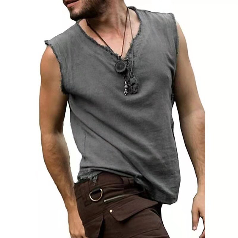 Men's Solid Color V Neck Casual Sleeveless Shirt