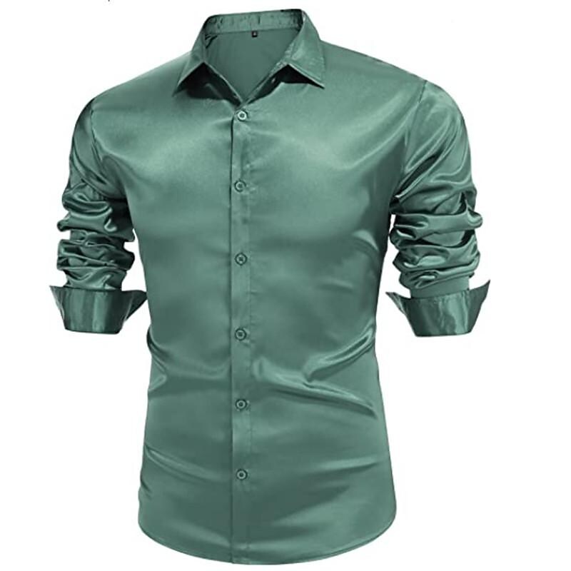 Rogoman Men's Solid Color Bright Fabric Disco Shirt