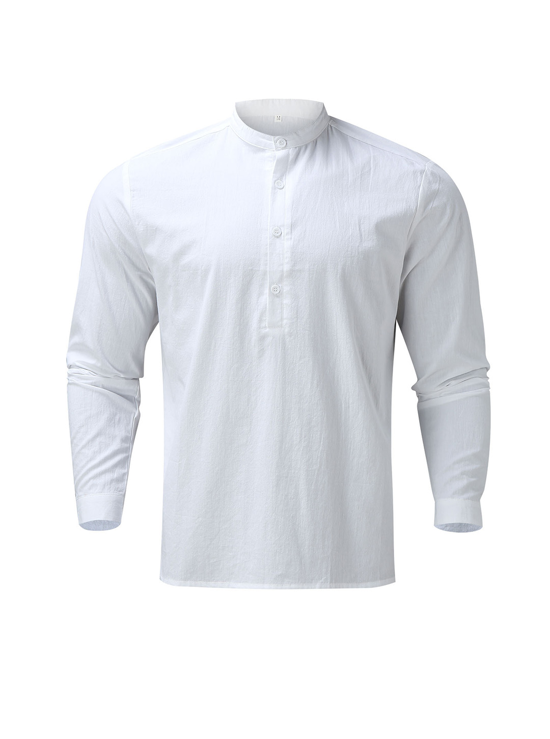 Reyes Cotton and Linen Solid Henley Collar Shirt