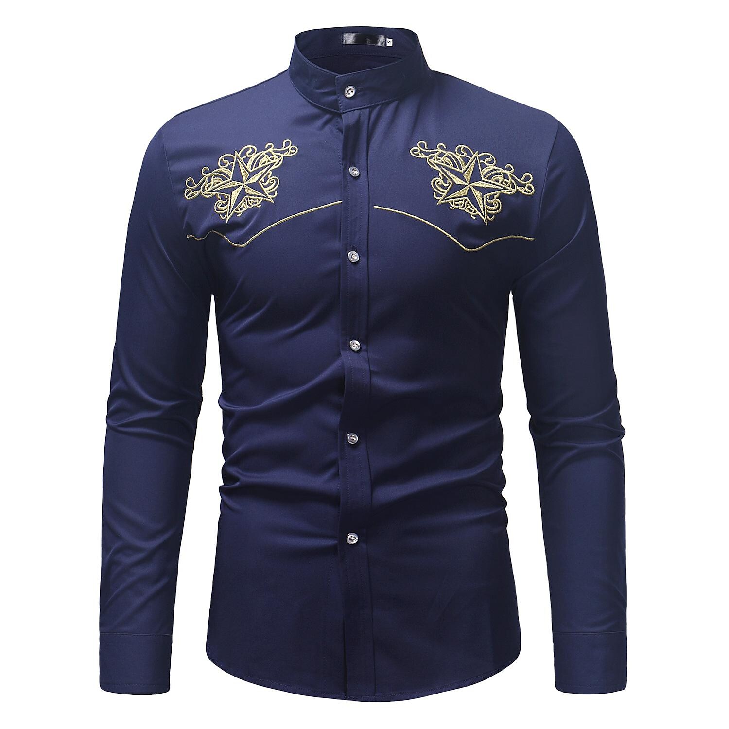 Rogoman Men's Embroidered Western Cowboy Long Sleeve Shirts