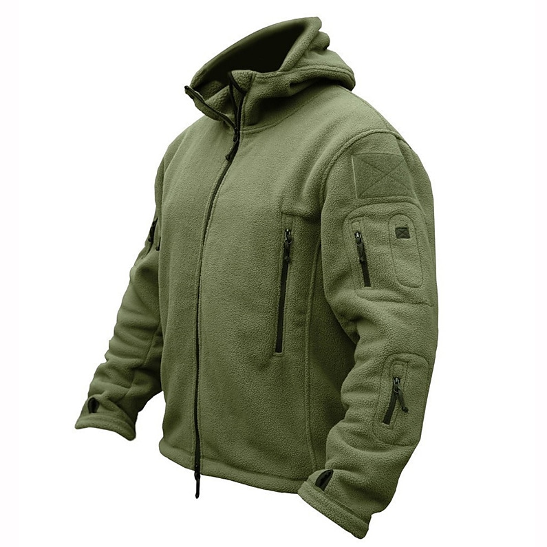 Rogoman Men's Outdoor Warm Military Tactical Jacket Sport Fleece Full Zip Hooded Jacket