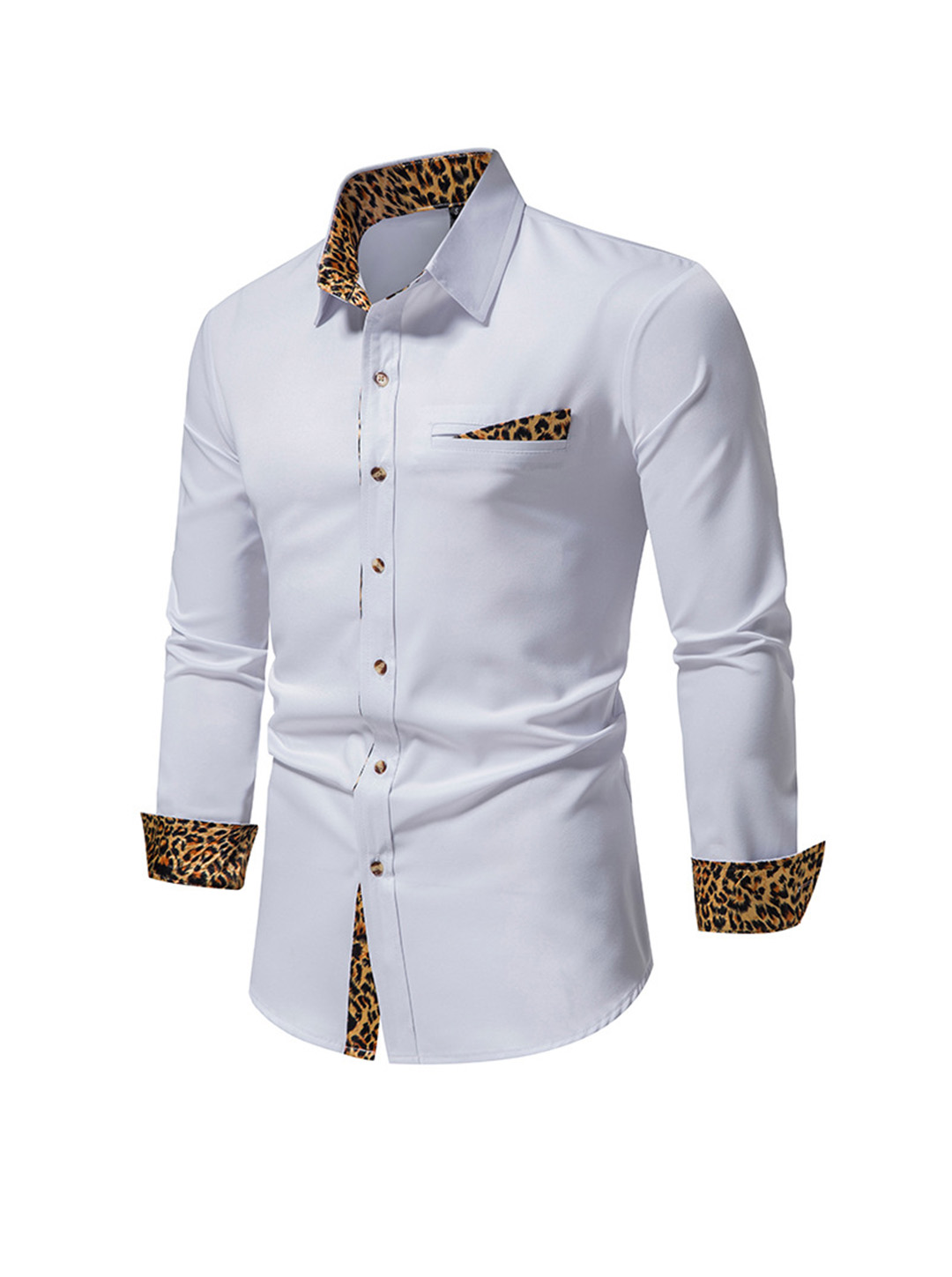 Brent Leopard Print Contrast Color Casual Shirt