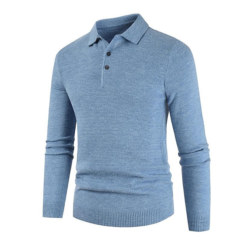 Rogoman Men's Knitted Solid Color Lapel Sweater
