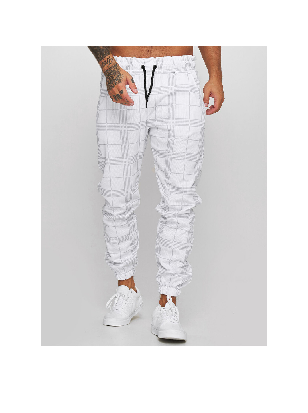 Men's Trousers Tapered pants 3D Print Full Length Pants Casual Inelastic Plaid Cotton Blend Sports Mid Waist White Black Light Grey Dark Gray M L XL XXL 3XL