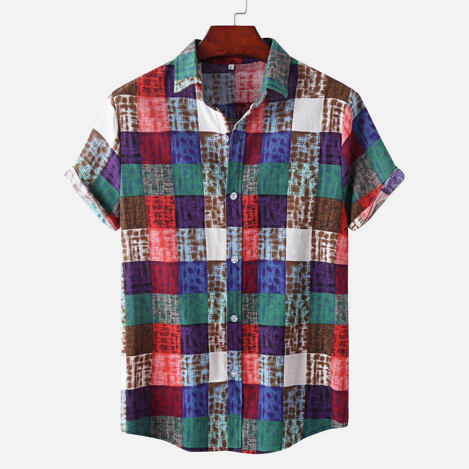 Men's Contrast Colorblock Check Short Sleeve Shirt