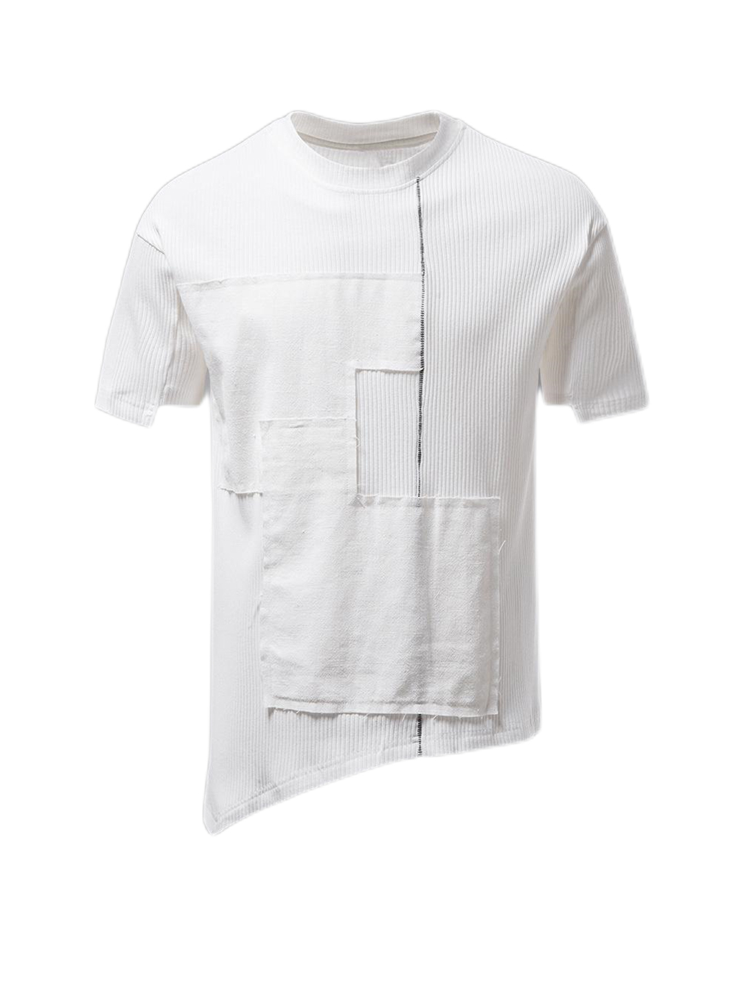 Roberts 3D Draping Patchwork Drop Shoulder Sleeve Irregular Hem Short Sleeve T-shirt