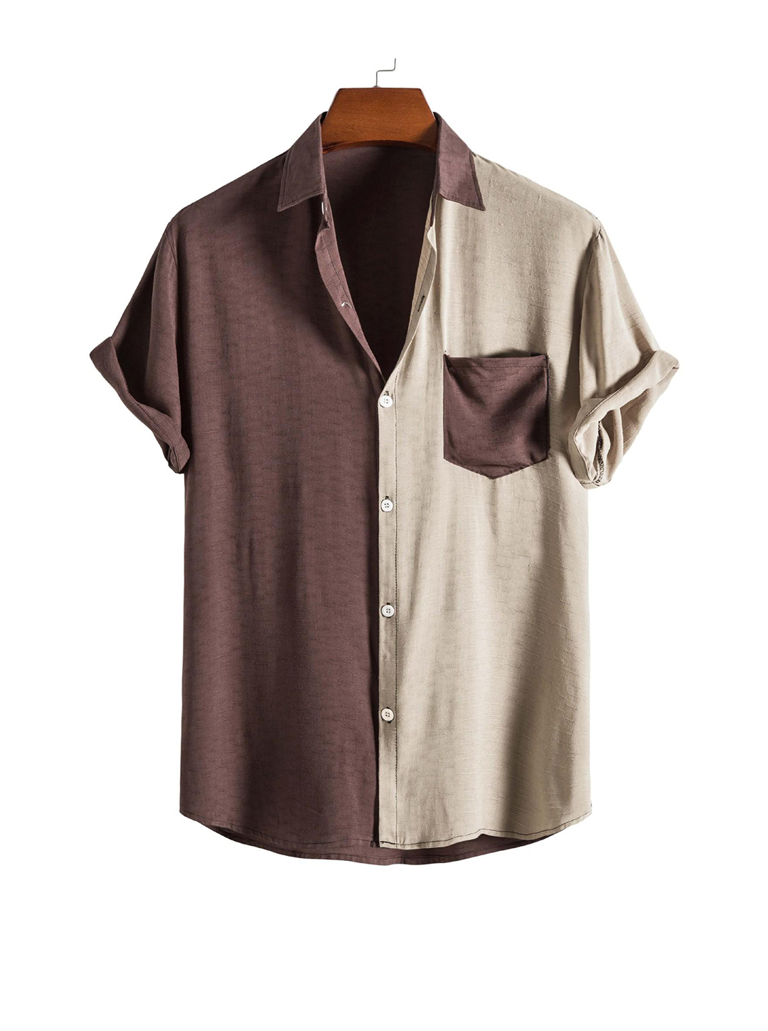 Sean Color Block Slub Cotton Short-sleeved Shirt 