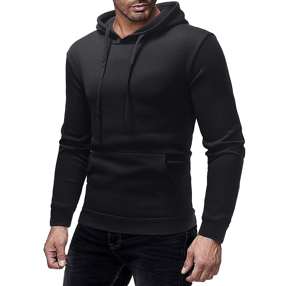 Rogoman Men's Basic Solid Color Pullover Hooded Sweatershirt 