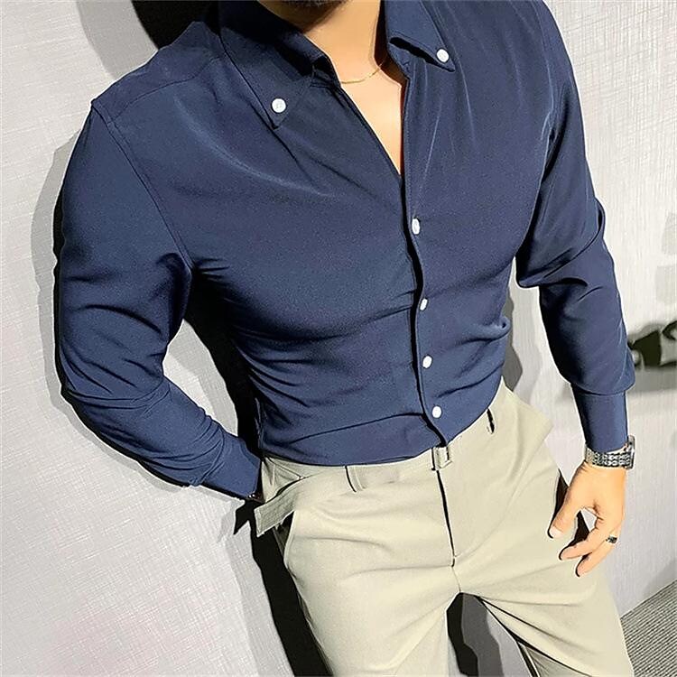 Men's Solid Color Business Button-down Long-sleeved Shirt