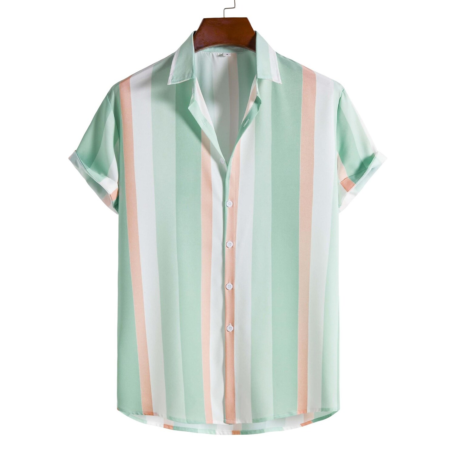 Men's Light Green Striped Print Short Sleeve Shirt