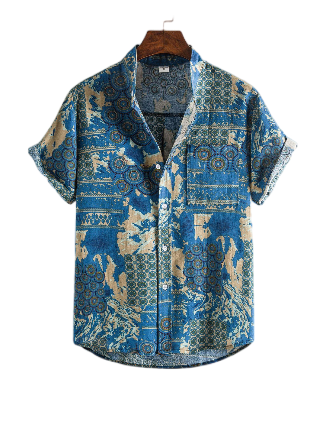 Moore Stand Collar Ethnic Style Print Short-sleeved Shirt