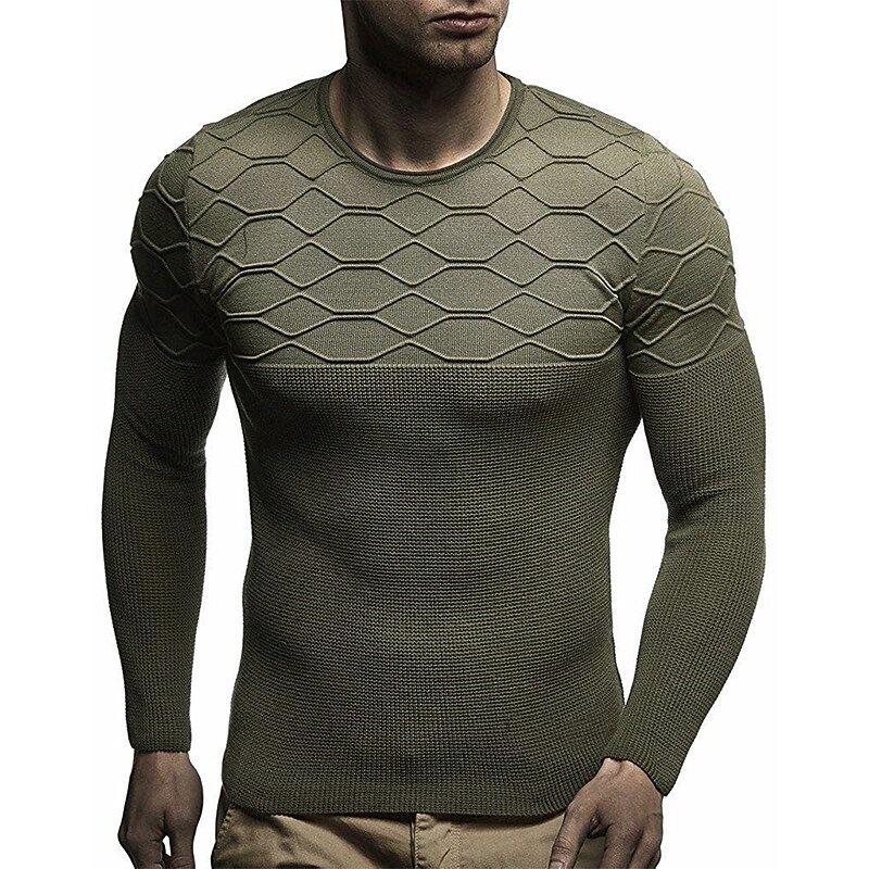 Rogoman Men's Casual Solid Color Round Neck Pullover Sweater