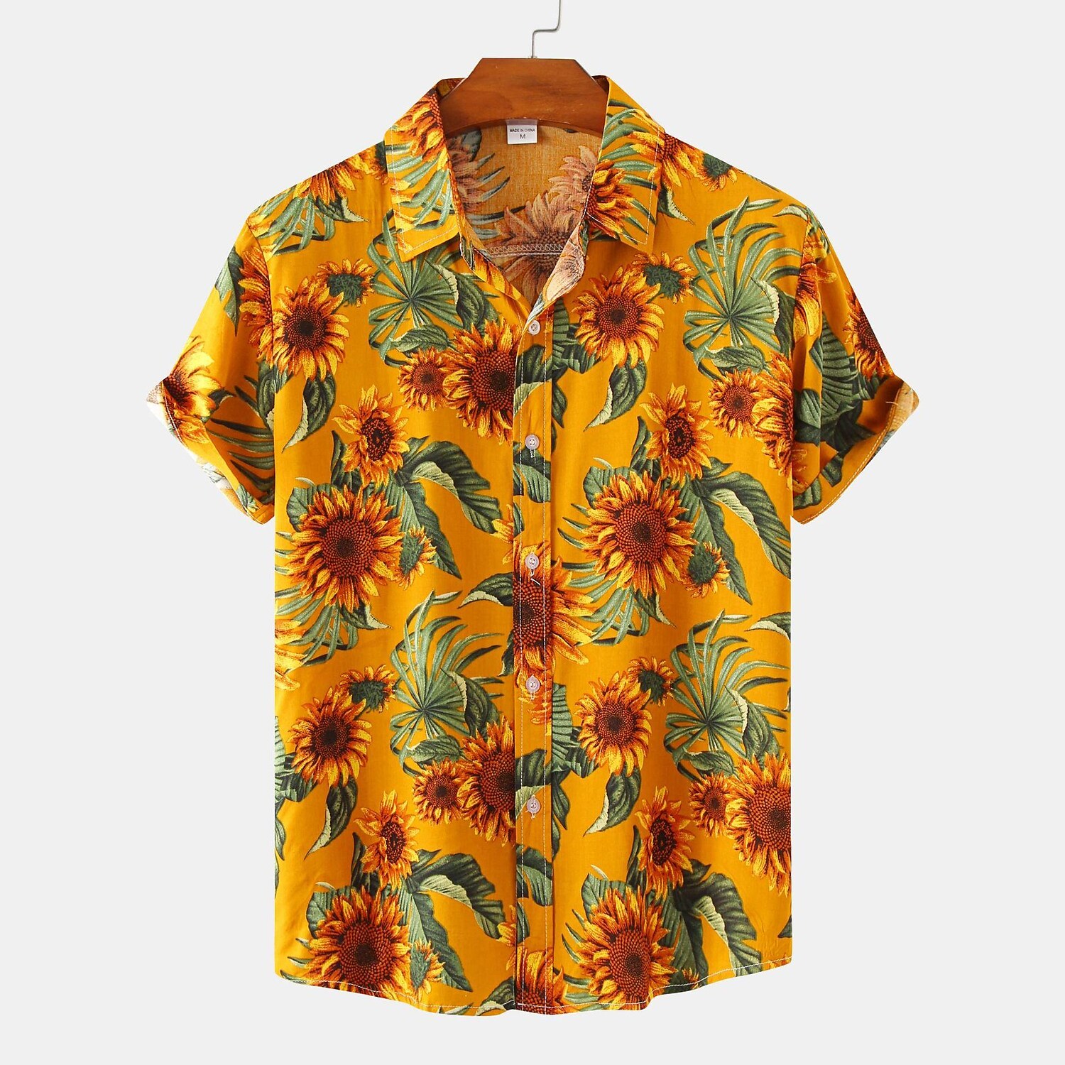 Men's Sunflower Print Short Sleeve Shirt