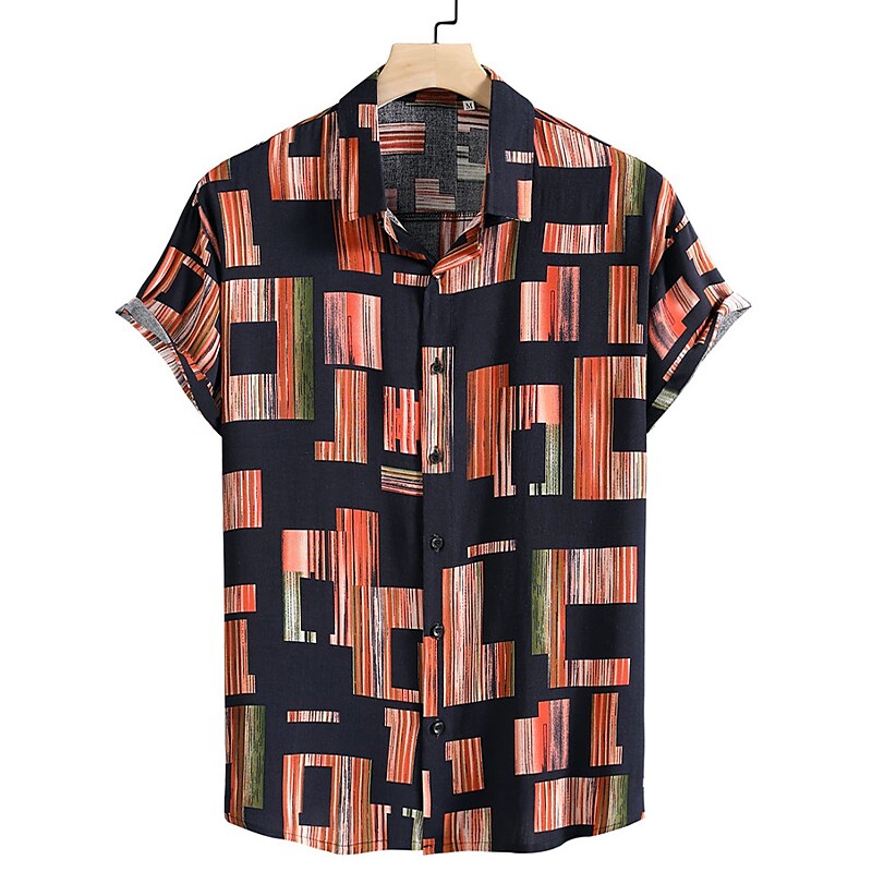 2022 summer men's printed shirts comfortable rayon shirts casual breathable plus size men's holiday shirts