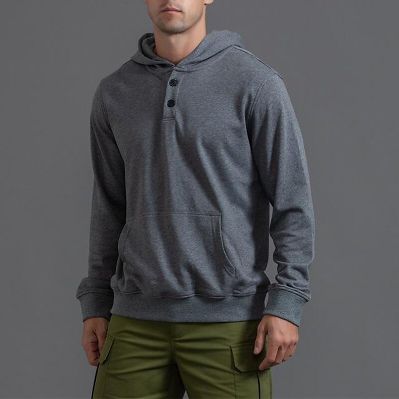 Rogoman Men's Solid Color Sportswear Casual Thin Button Hooded Sweatshirt