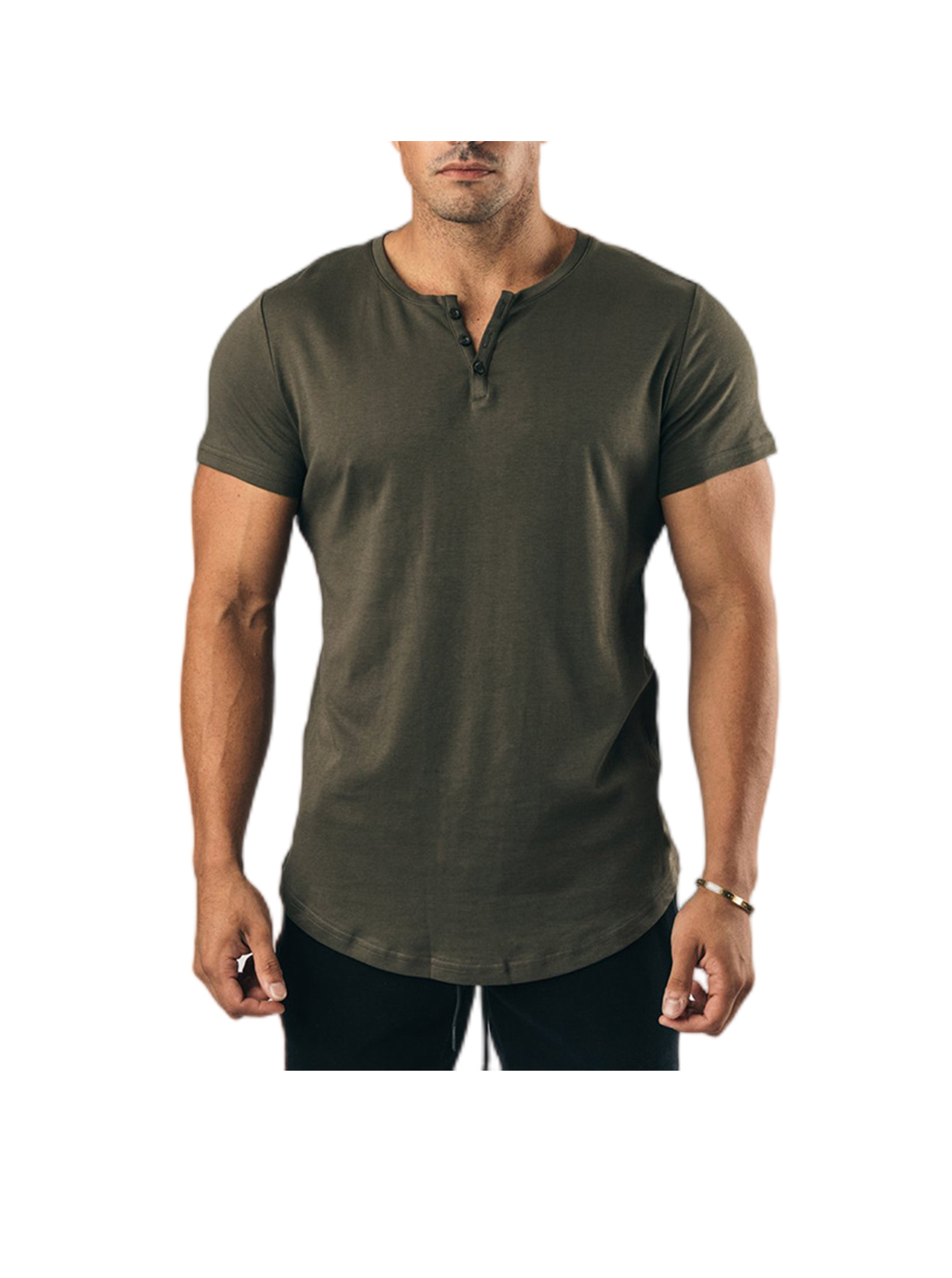 Rolland Solid Color Henley Short Sleeve T-shirt