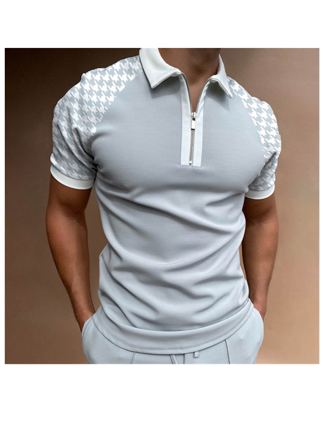 Kurt Color Block Raglan Sleeves Zipper Short Sleeve Polo T-shirt