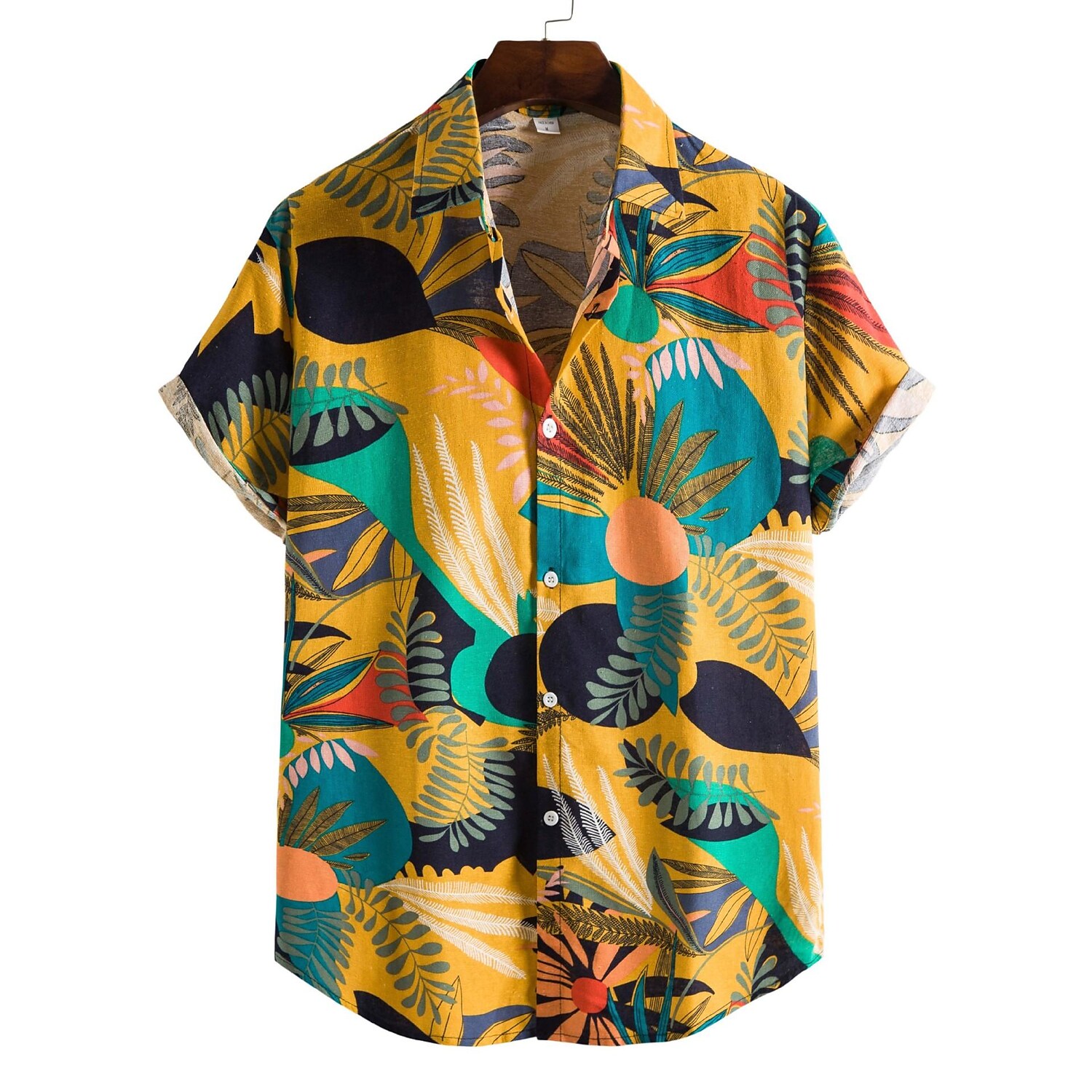 cross-border new products 2021 cross-border foreign trade summer new men's fashion cotton and linen printed short-sleeved shirts