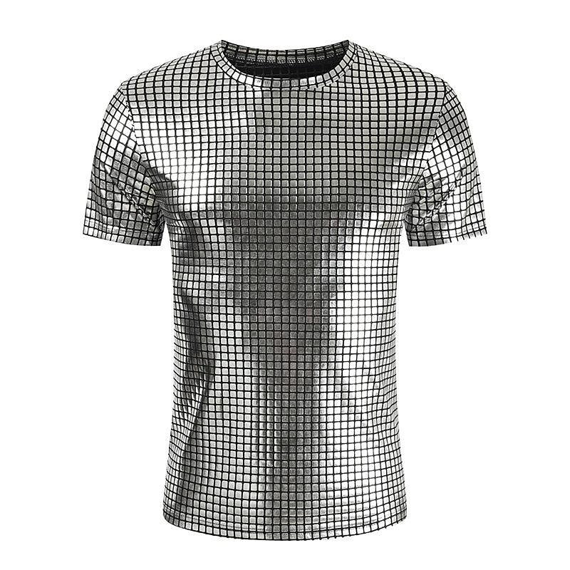 europe and the united states 2022 summer new amazon foreign trade cross-border men's casual plaid short-sleeved round neck shiny men's t-shirt