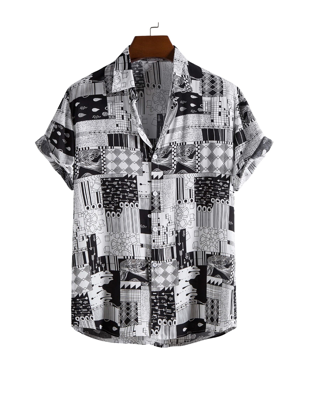 2022 cross-border new men's fashion trend rayon printing short-sleeved shirt one piece on behalf of the hair