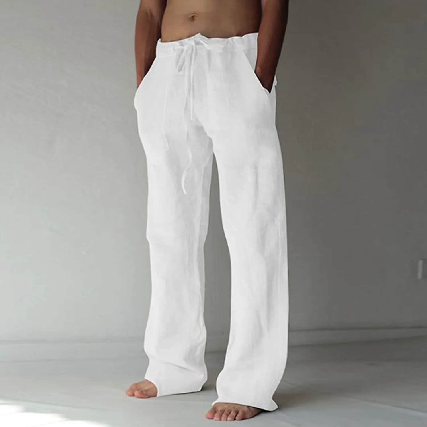 Men's Solid Color Drawstring Waist Multiple Pockets Casual Pants