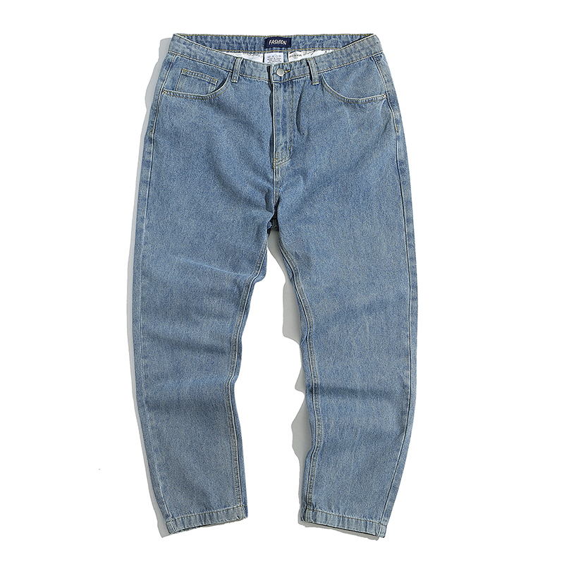 Rogoman Men's Outdoor Vintage Solid Color Straight Jeans