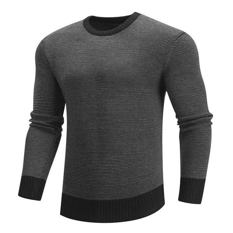 Rogoman Men's Contrast Neck And Hem Slim Fit Crew Neck Pullover Sweate
