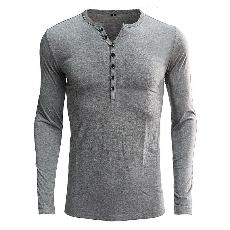 Men's Solid Color Henley Collar Long Sleeve T-Shirt