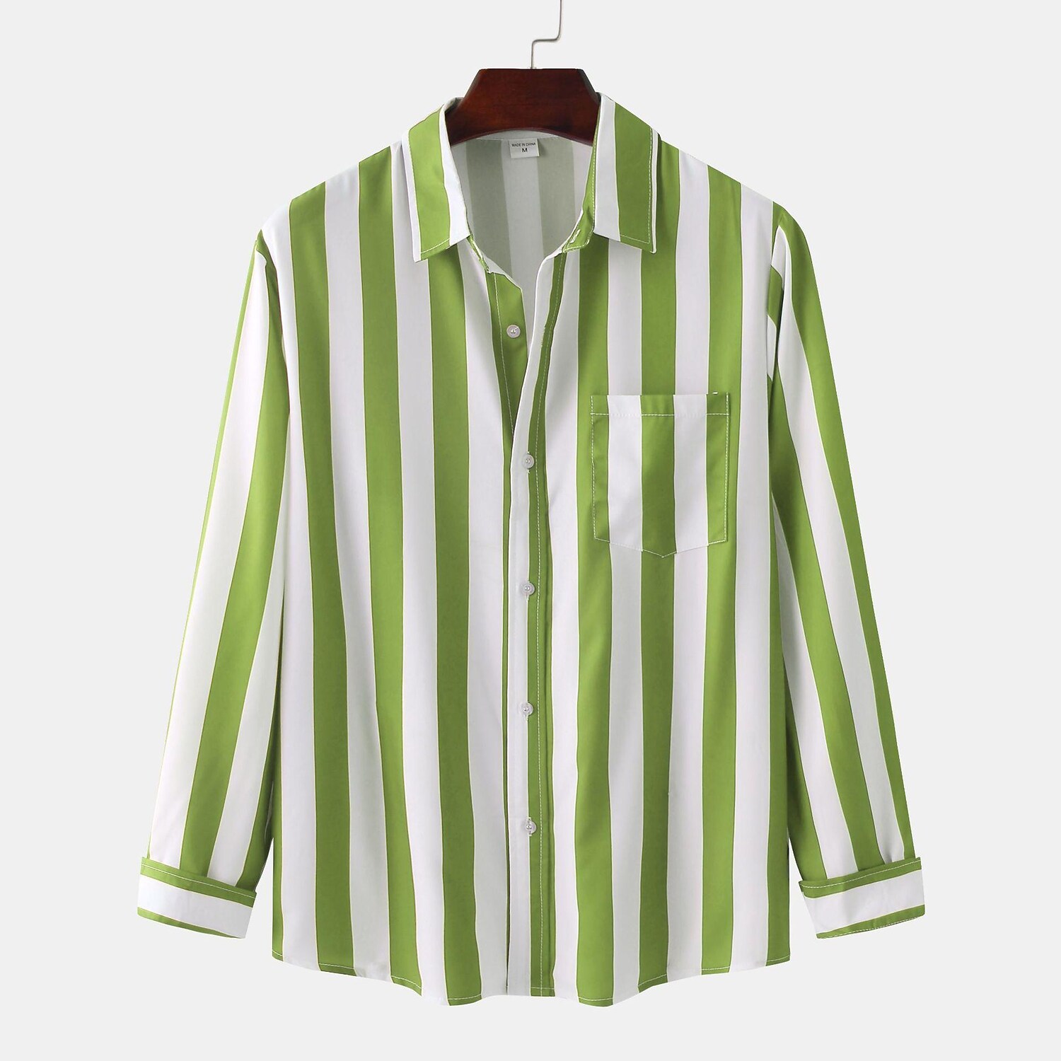 Rogoman Men's Striped Print Long Sleeve Shirt Basic Casual Classic Lake blue Green Black