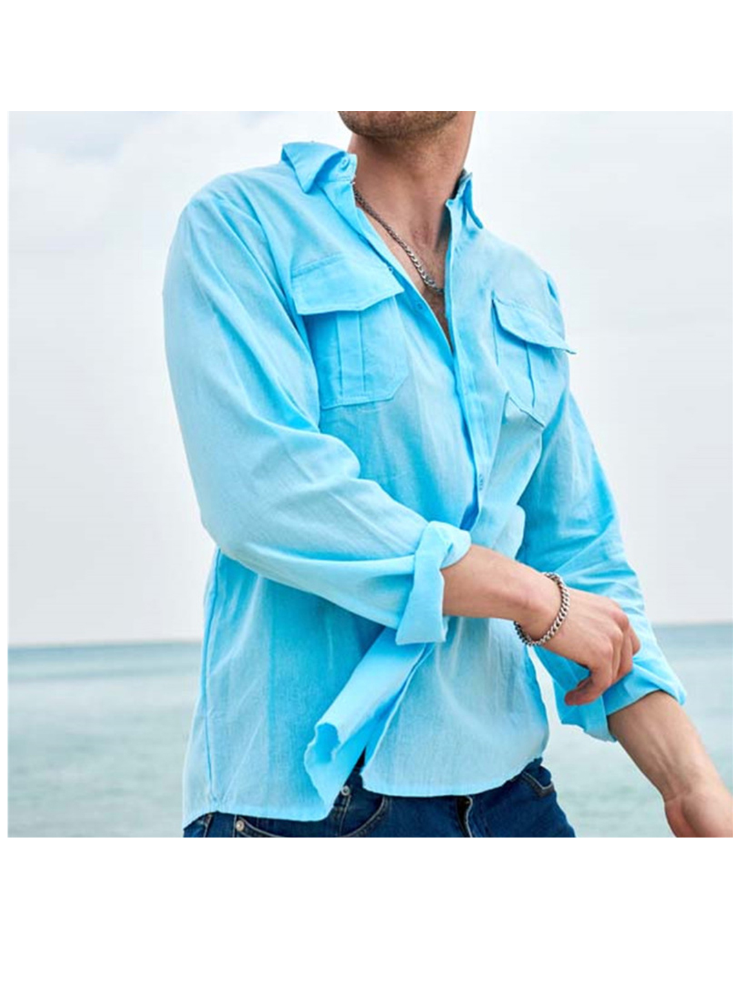 Percy Solid Color Casual Double Pocket Shirt